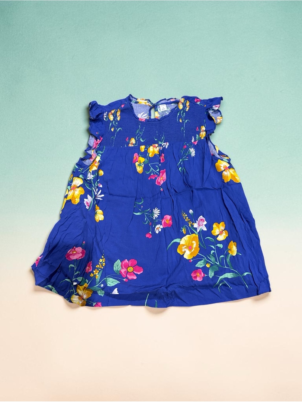 Womans Blue Floral Flutter-Sleeve Tank Top (XL) NEW